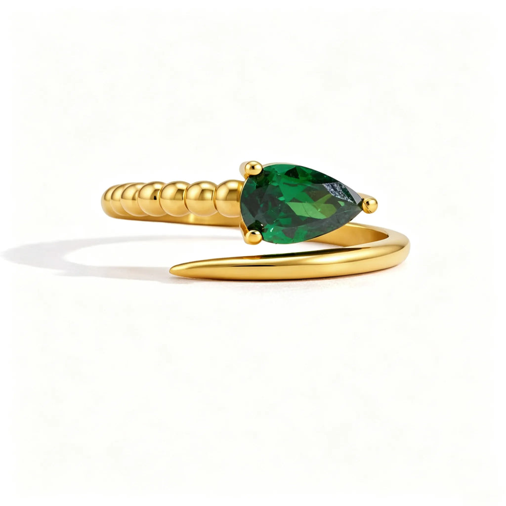Waterproof Asymmetrical Pear CZ Open Ring