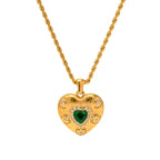 Waterproof Vintage Emerald Heart Necklace