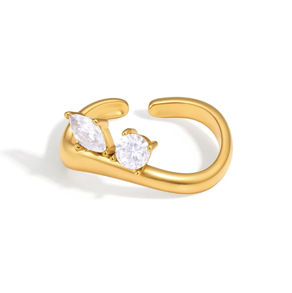 Mixed-Cut CZ Bypass Open Ring – Waterproof 18K Gold