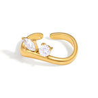 Mixed-Cut CZ Bypass Open Ring – Waterproof 18K Gold