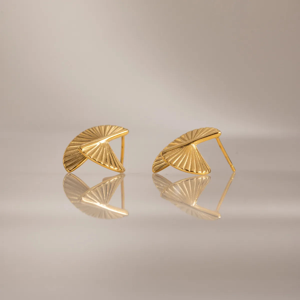 Waterproof Gold Fan Stud Earrings