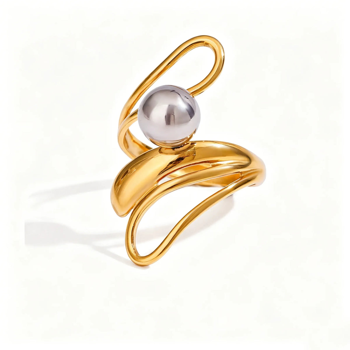 Waterproof Gold & Silver Ball Wrap Open Ring