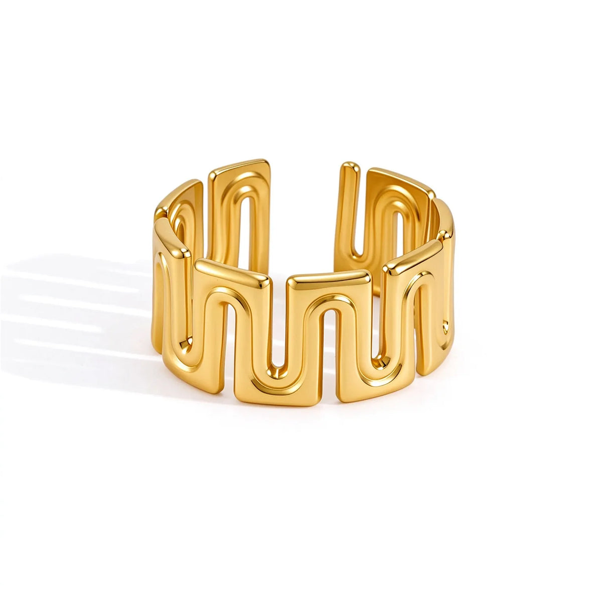 Waterproof Gold Geometric Wave  Open Ring