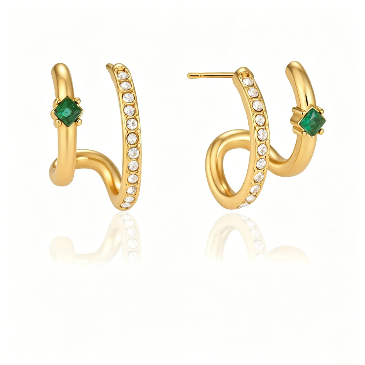 Waterproof CZ Wrap Earrings Asymmetric Hoop Studs