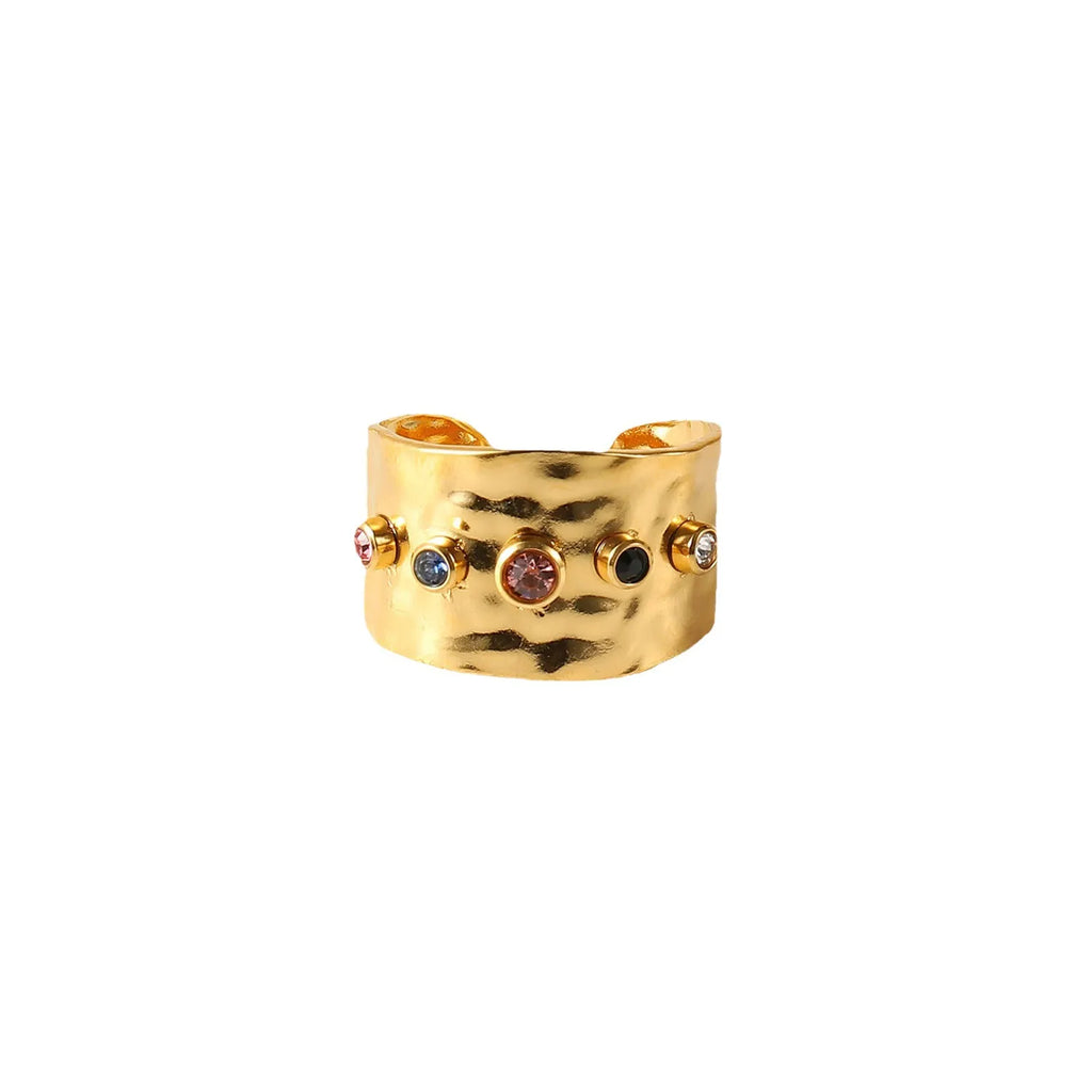 Waterproof Hammered Wide Band Cuff Ring