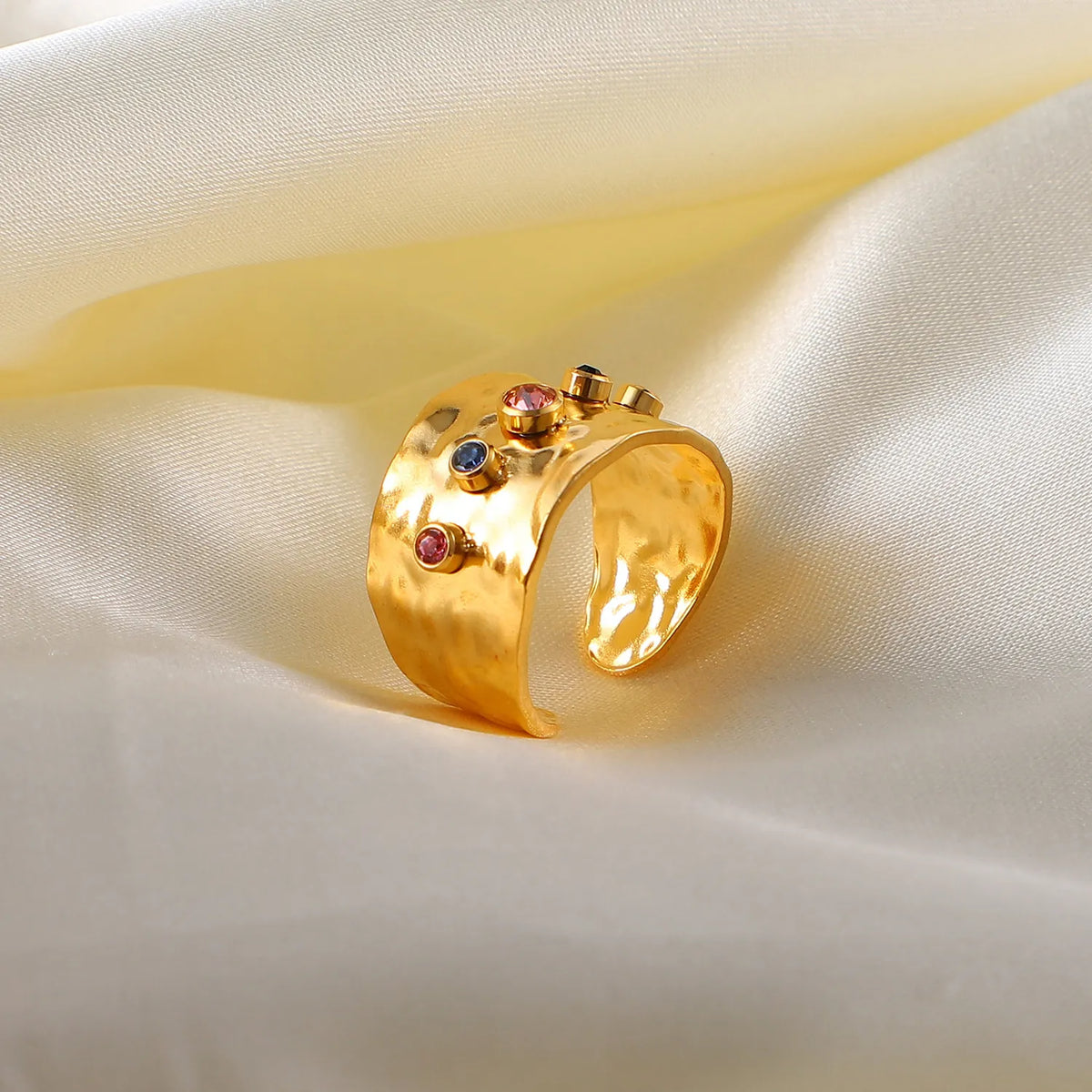 Waterproof Hammered Wide Band Cuff Ring