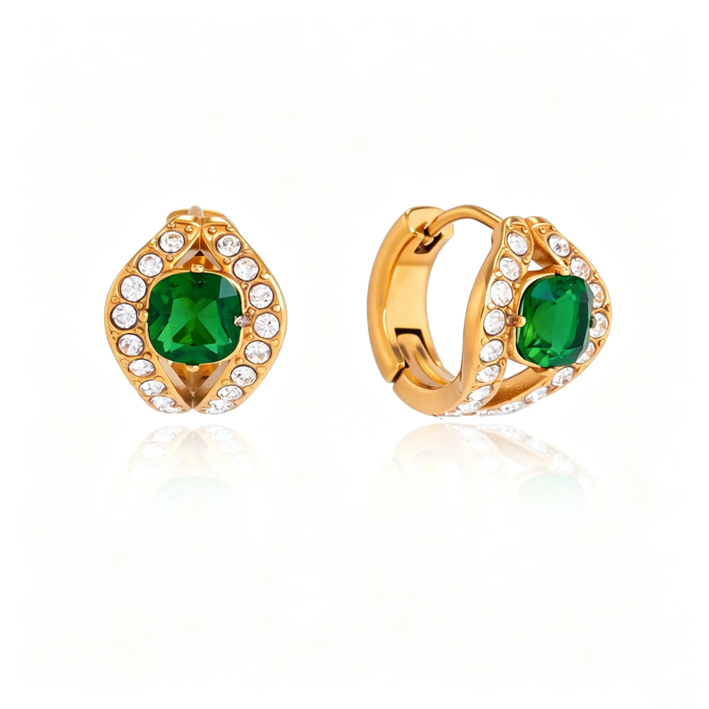 Heart Halo CZ Huggie Earrings – Waterproof 18K Gold