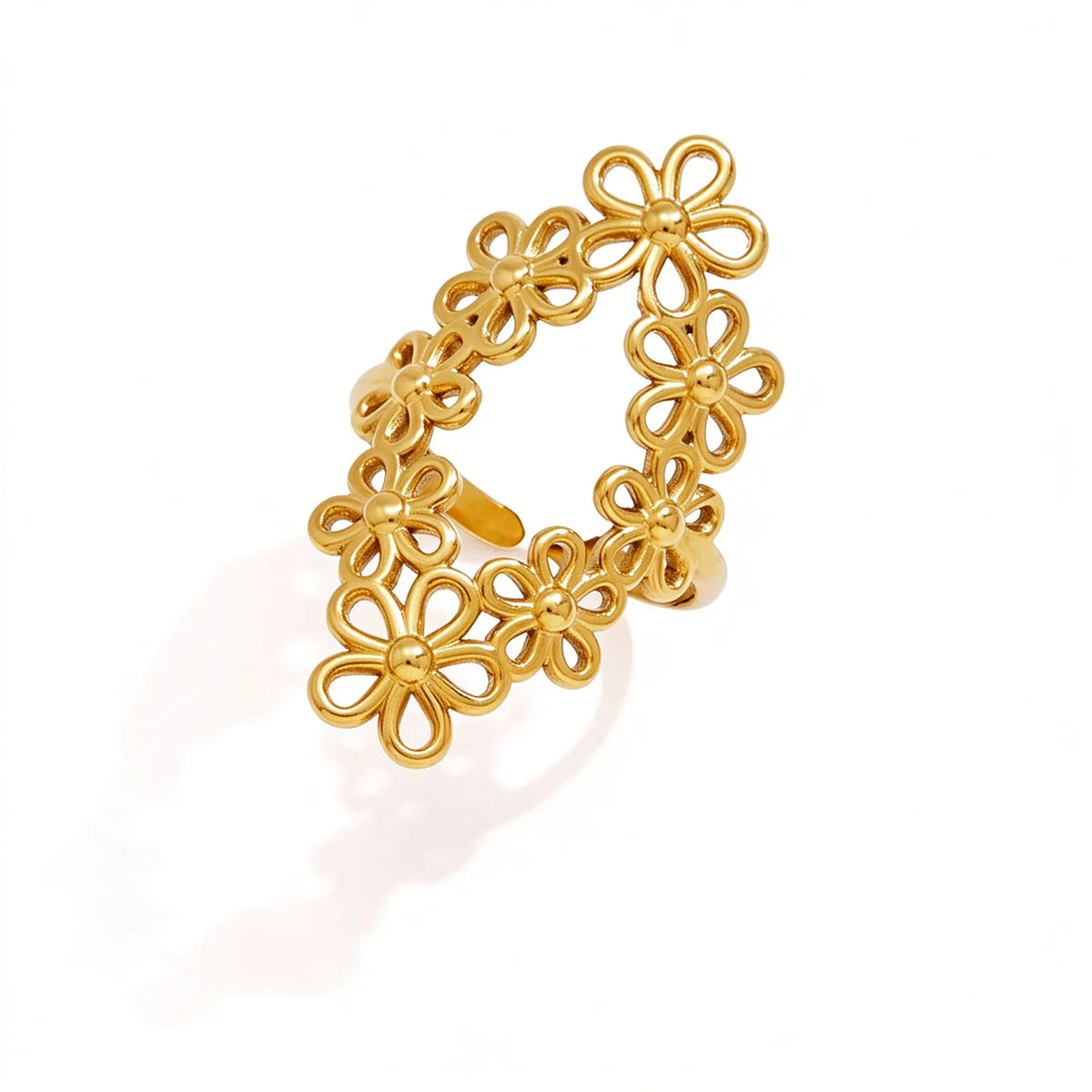 Waterproof Gold Retro Floral Open Band Ring