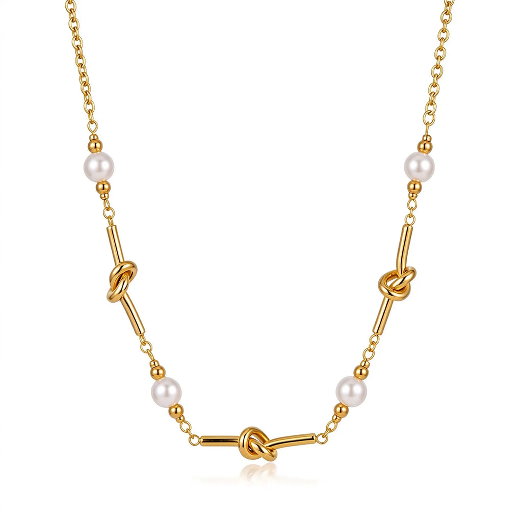 Waterproof Gold Knot & Pearl Jewelry Set