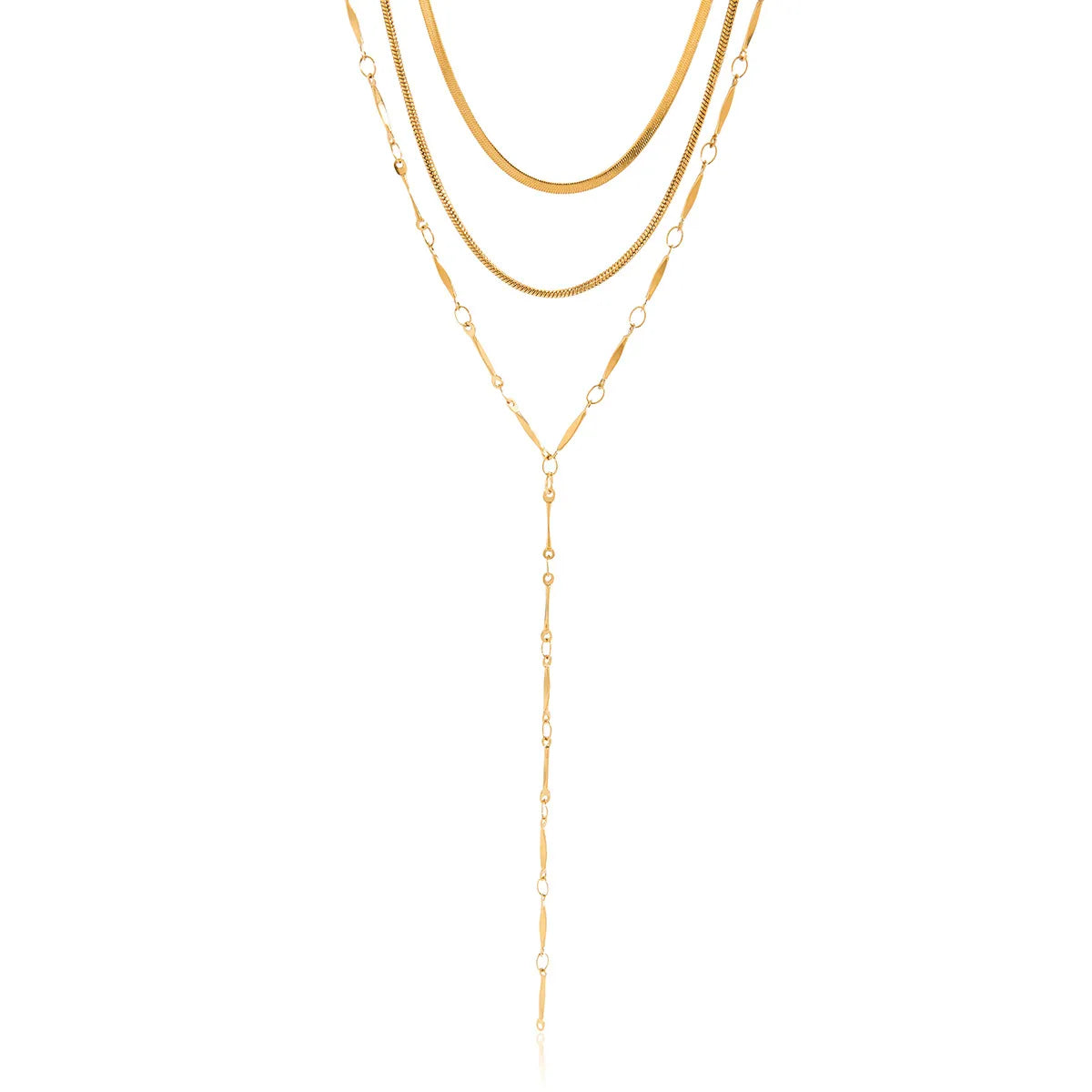 Waterproof Gold Herringbone & Y-Lariat Necklace