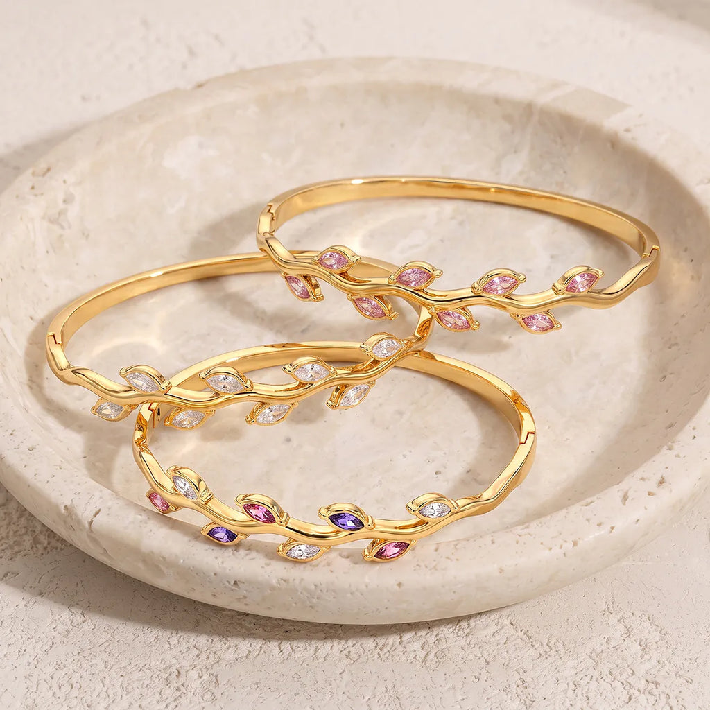 Waterproof Gold Vine Marquise CZ Bangle