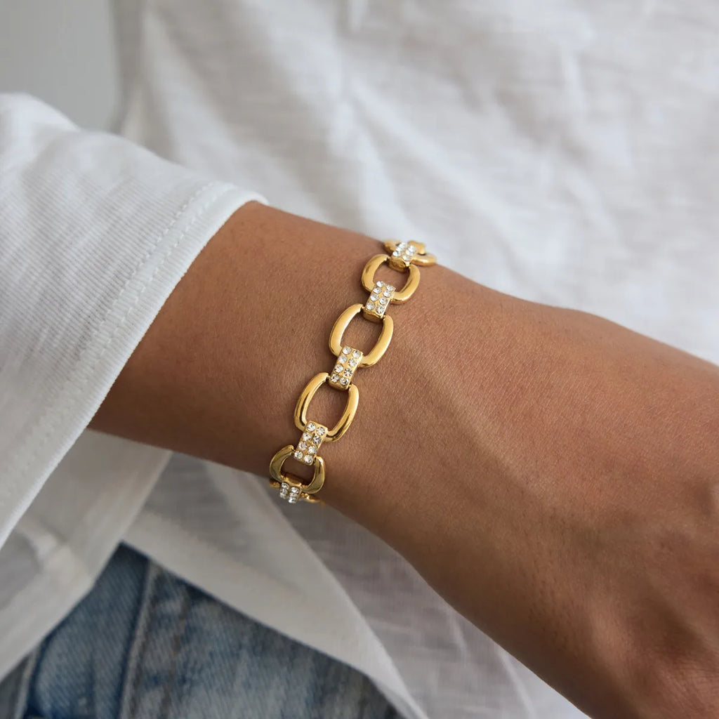 Waterproof Gold Link  Pave CZ Bracelet