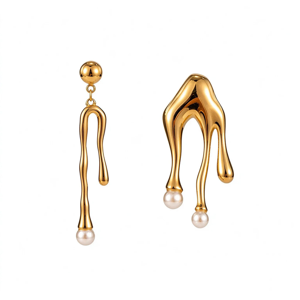 Waterproof Gold Liquid Metal Earrings