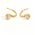 Waterproof Wave CZ S-Shape Stud Earrings