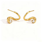 Waterproof Wave CZ S-Shape Stud Earrings