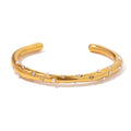 Zirconia & Pearl Wave Cuff Bracelet – Waterproof 18K Gold