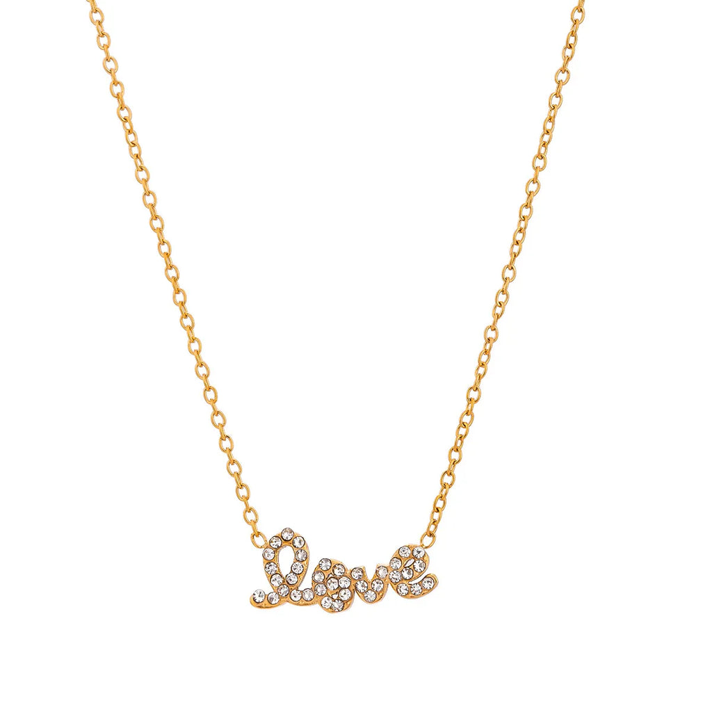 Waterproof CZ Script Love Pendant Necklace