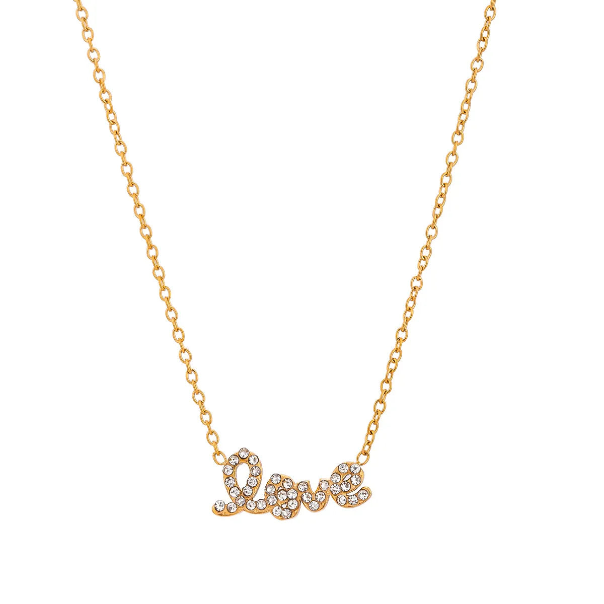 Waterproof CZ Script Love Pendant Necklace