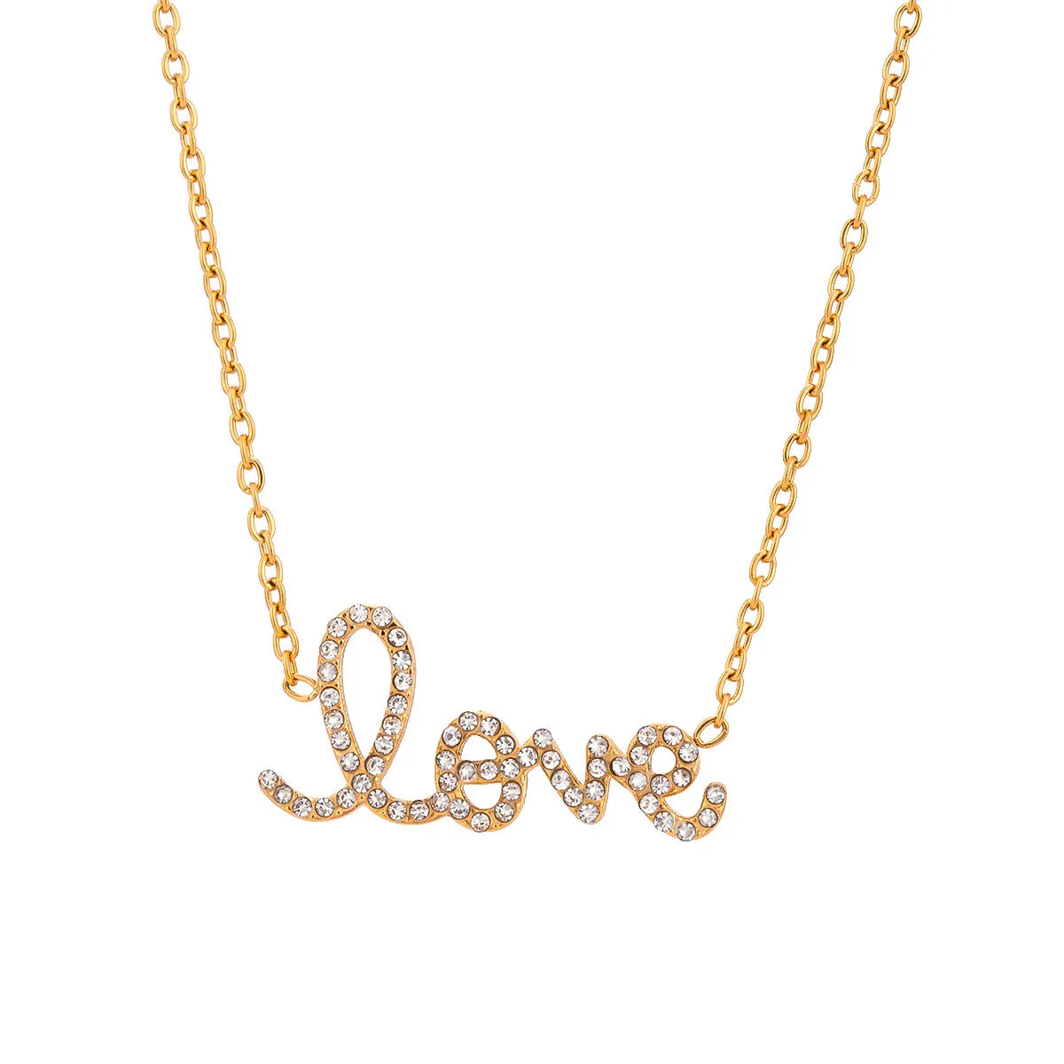 Waterproof CZ Script Love Pendant Necklace