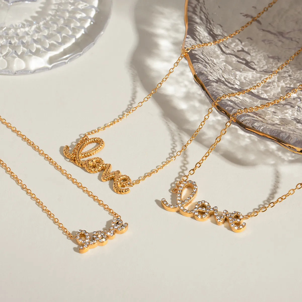 Waterproof CZ Script Love Pendant Necklace