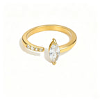 Waterproof Stainless Steel Bypass CZ Ring | Gold Asymmetrical Solitaire Open Band