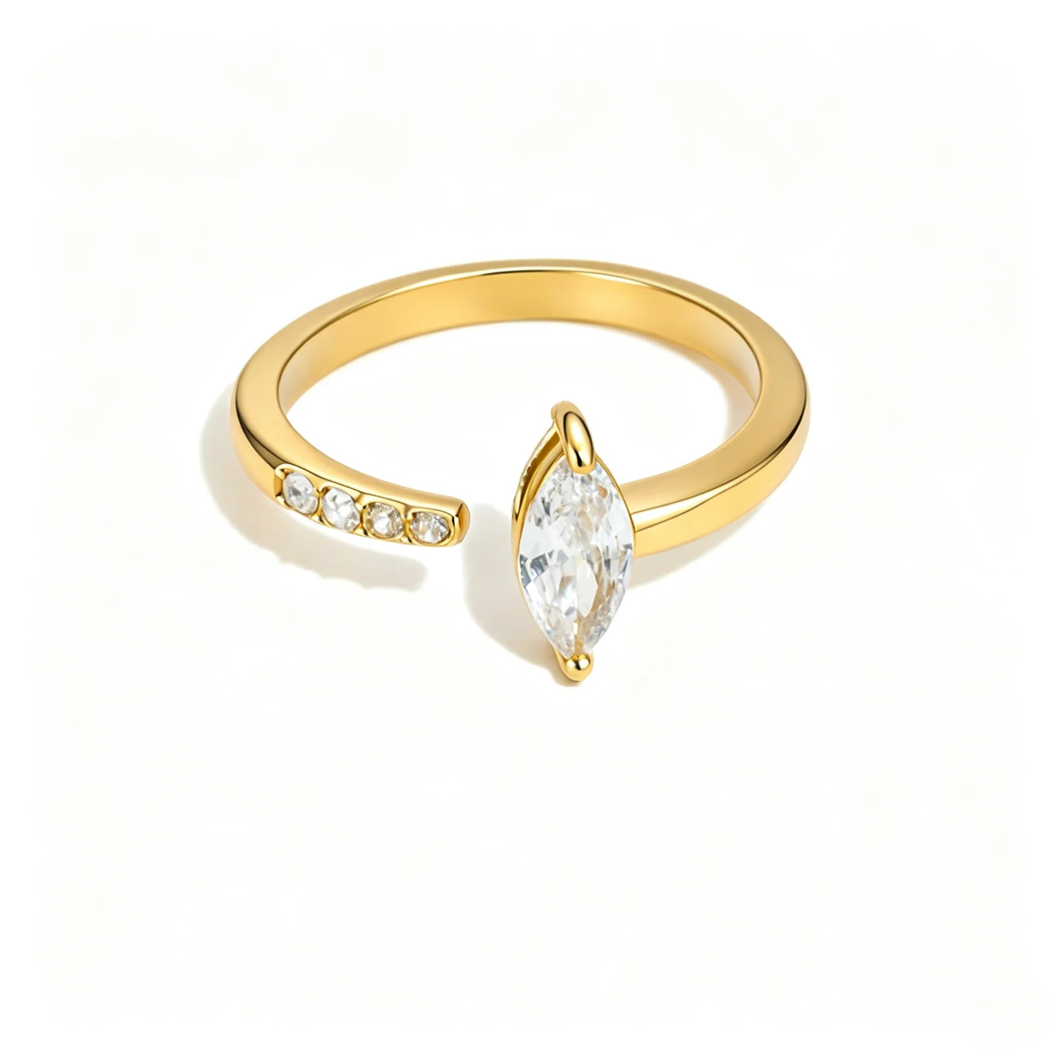 Waterproof Stainless Steel Bypass CZ Ring | Gold Asymmetrical Solitaire Open Band