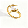 Mixed-Cut CZ Bypass Open Ring – Waterproof 18K Gold
