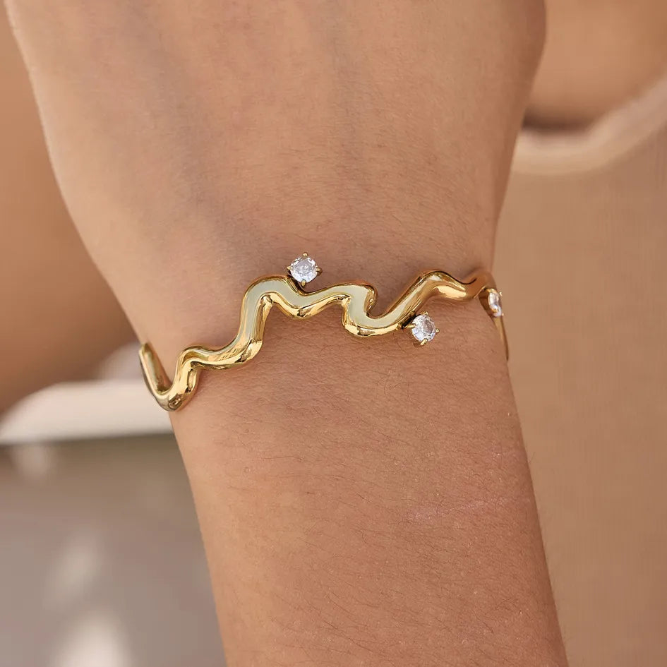 Waterproof Pave Zirconia Minimalist Open Cuff Bangle