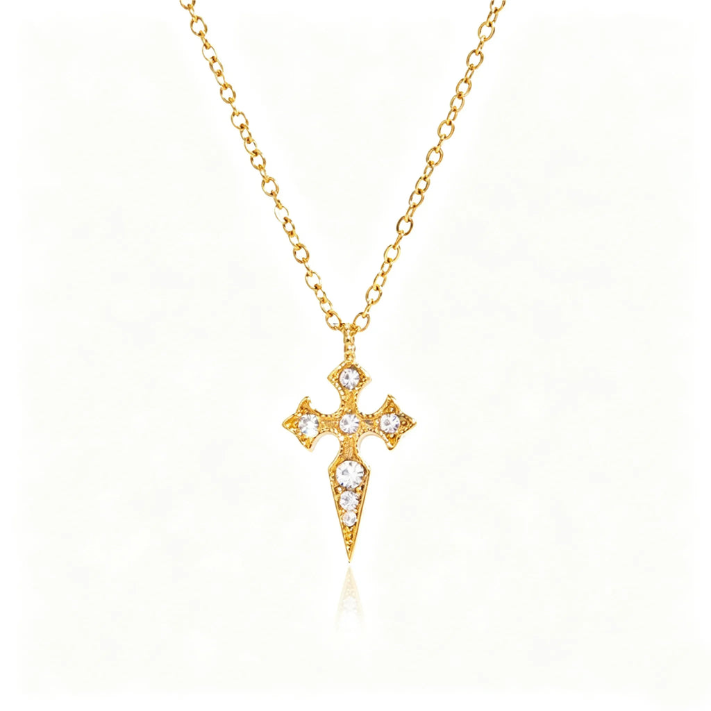 Waterproof Cross Pave CZ Pendant Necklace