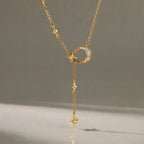 Waterproof Moon & Star Lariat Y-Necklace