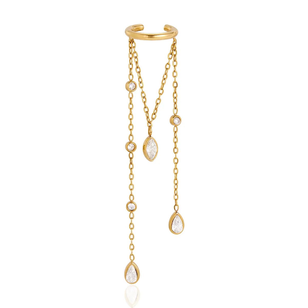 Multi-Chain CZ Dangle Ear Cuff (single)– Waterproof 18K Gold