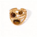 Waterproof Gold Tiger's Eye Open Ring