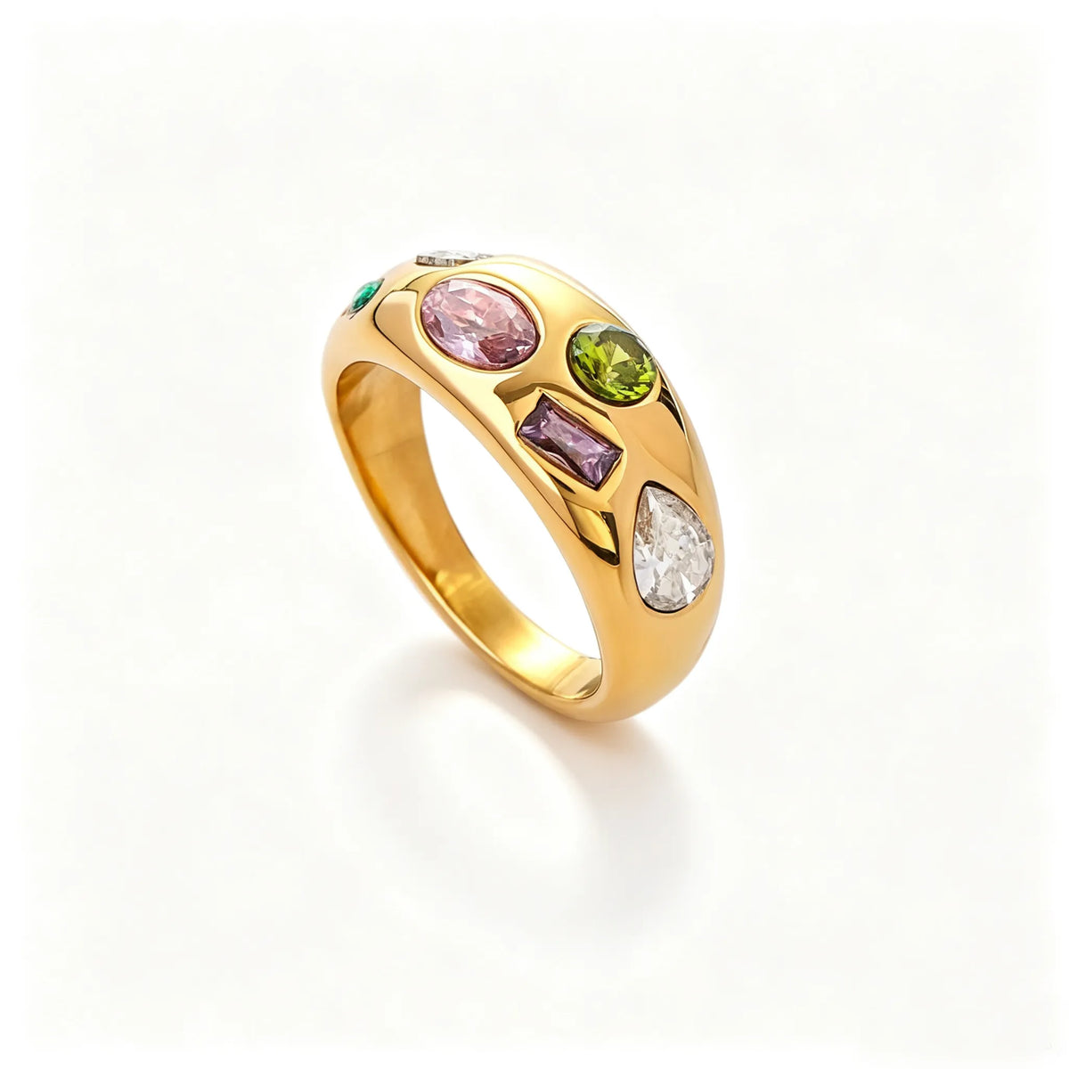 Waterproof Multicolor CZ & Enamel Vintage Statement Ring