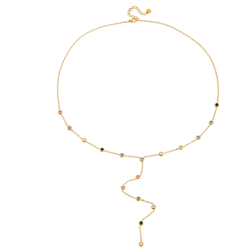 Waterproof Multicolor CZ Lariat Y-Necklace