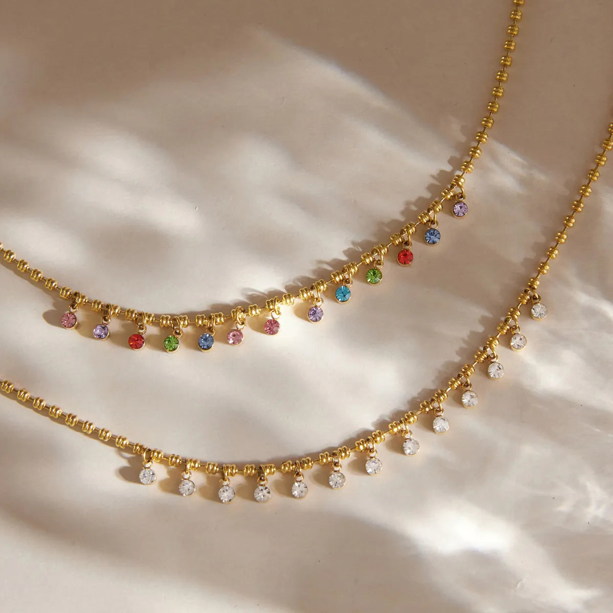 Waterproof CZ Station Necklace | Gold Beaded Choker