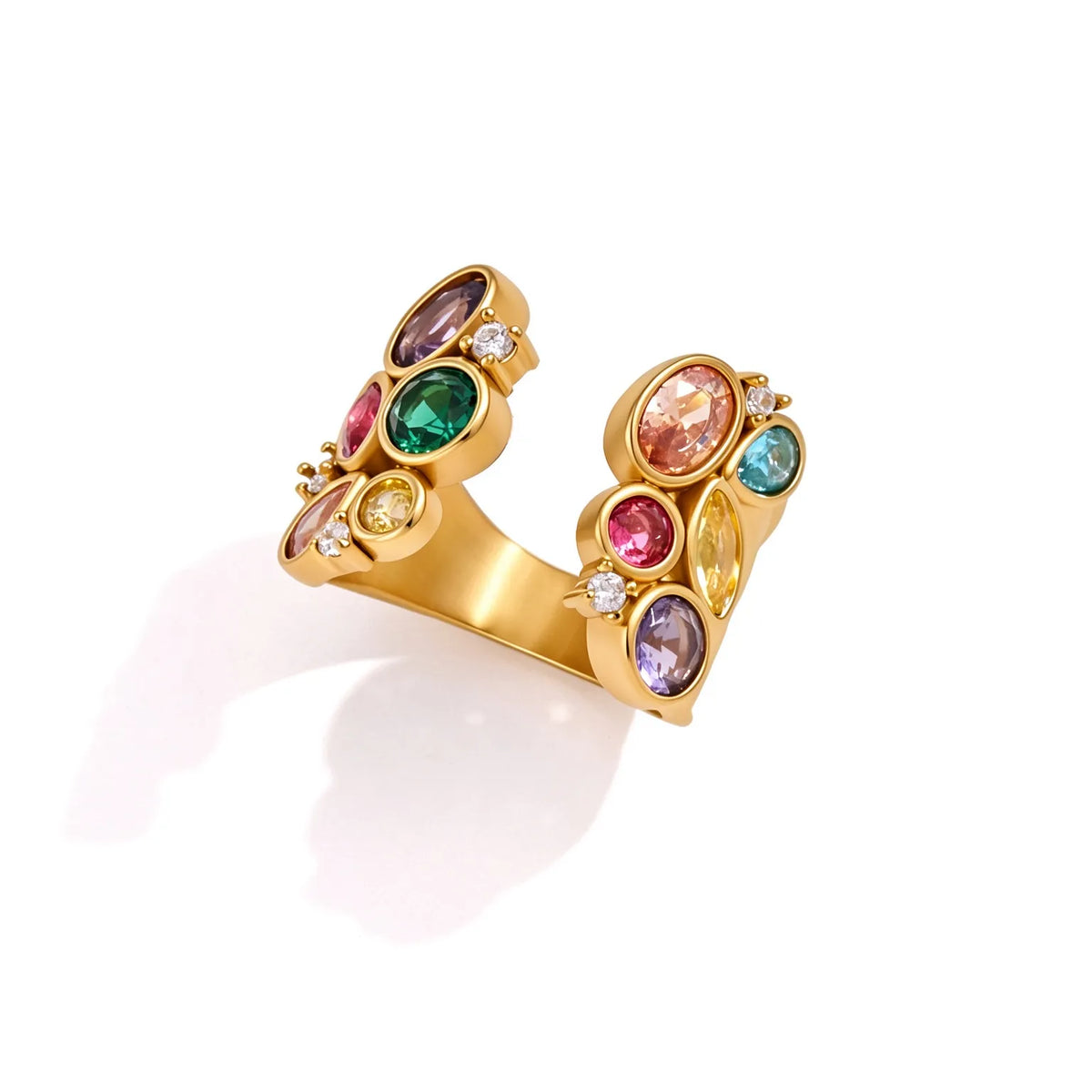 Waterproof Vintage Multi-Color CZ Open Ring