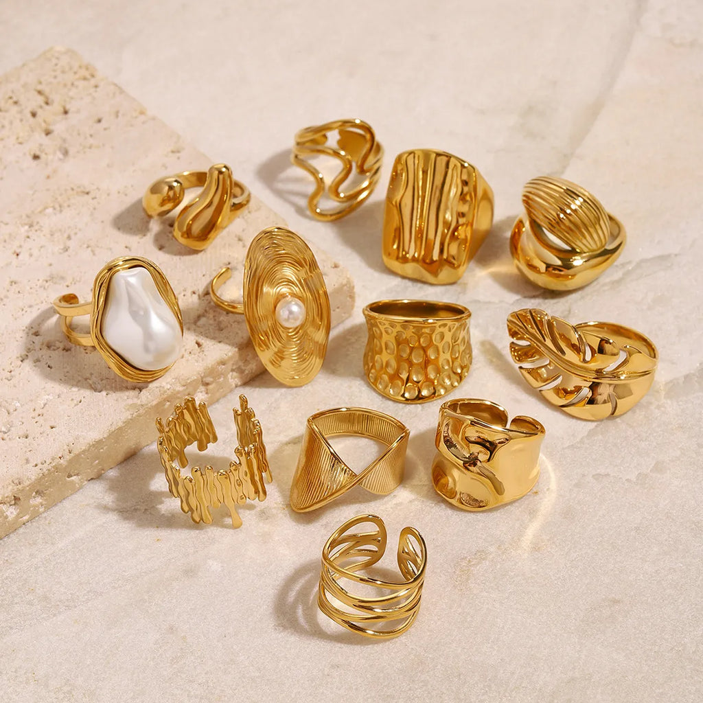 Waterproof Gold Open Bands Statement Ring