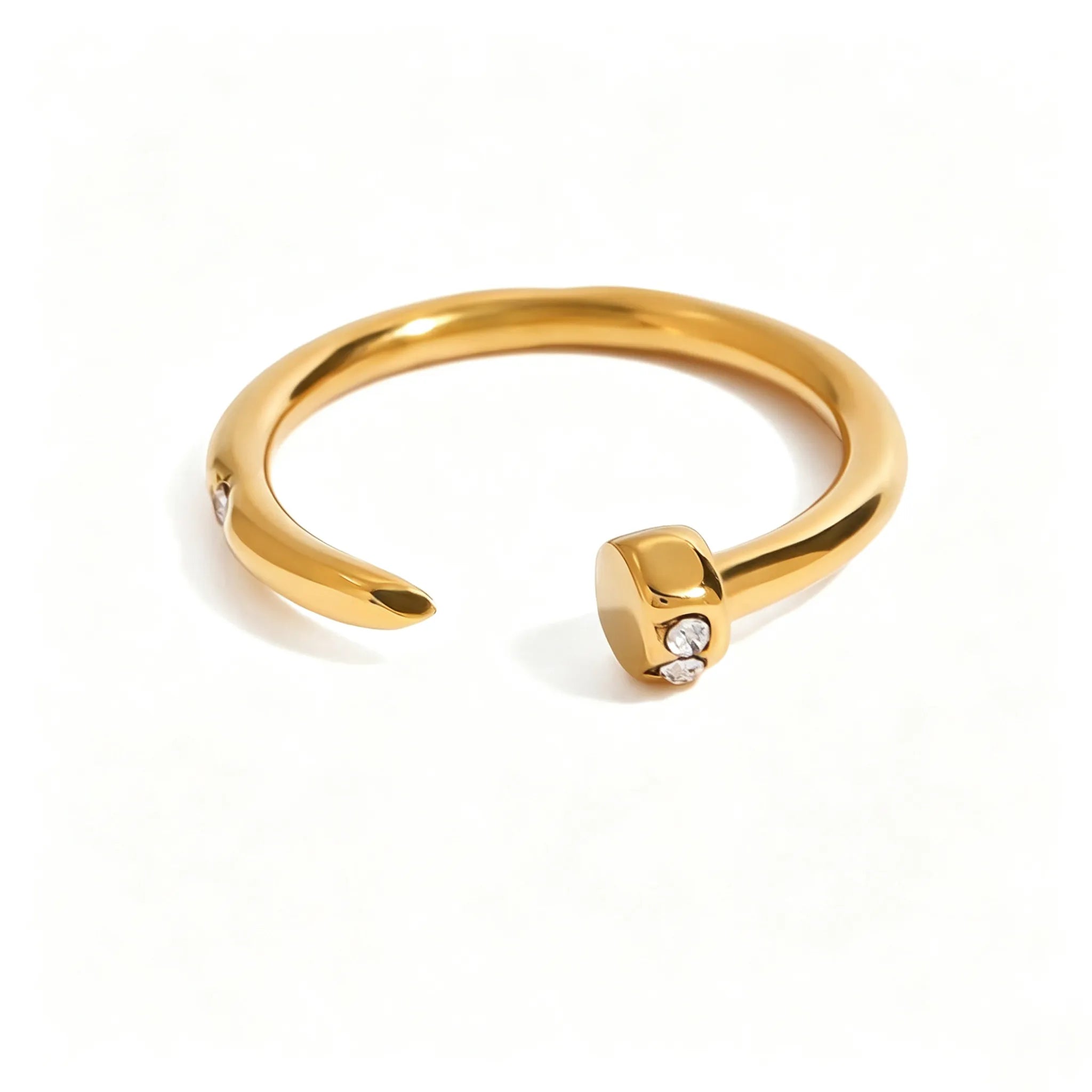 CZ Nail Head Open Ring – Waterproof 18K Gold & Silver