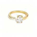 Waterproof Stainless Steel Bypass CZ Ring | Gold Asymmetrical Solitaire Open Band