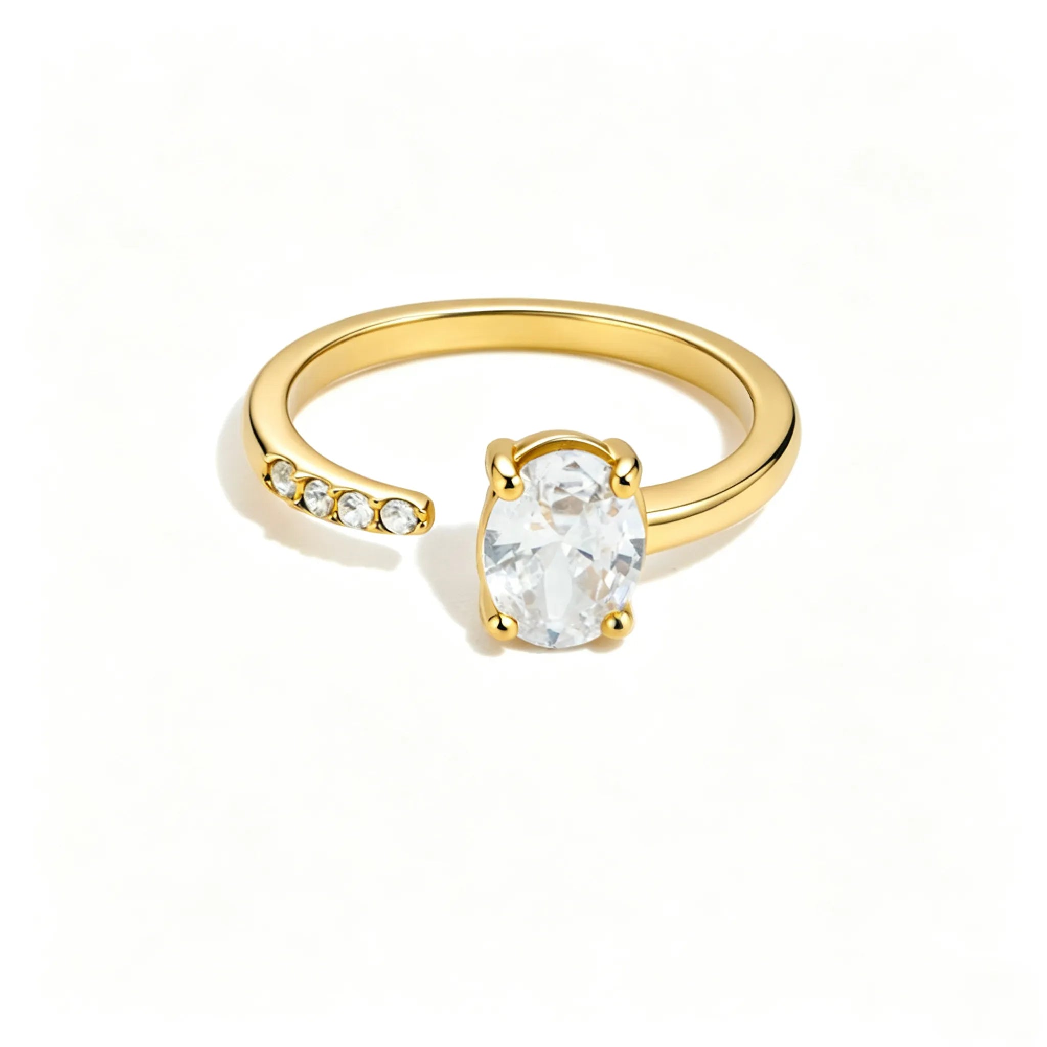 Waterproof Stainless Steel Bypass CZ Ring | Gold Asymmetrical Solitaire Open Band