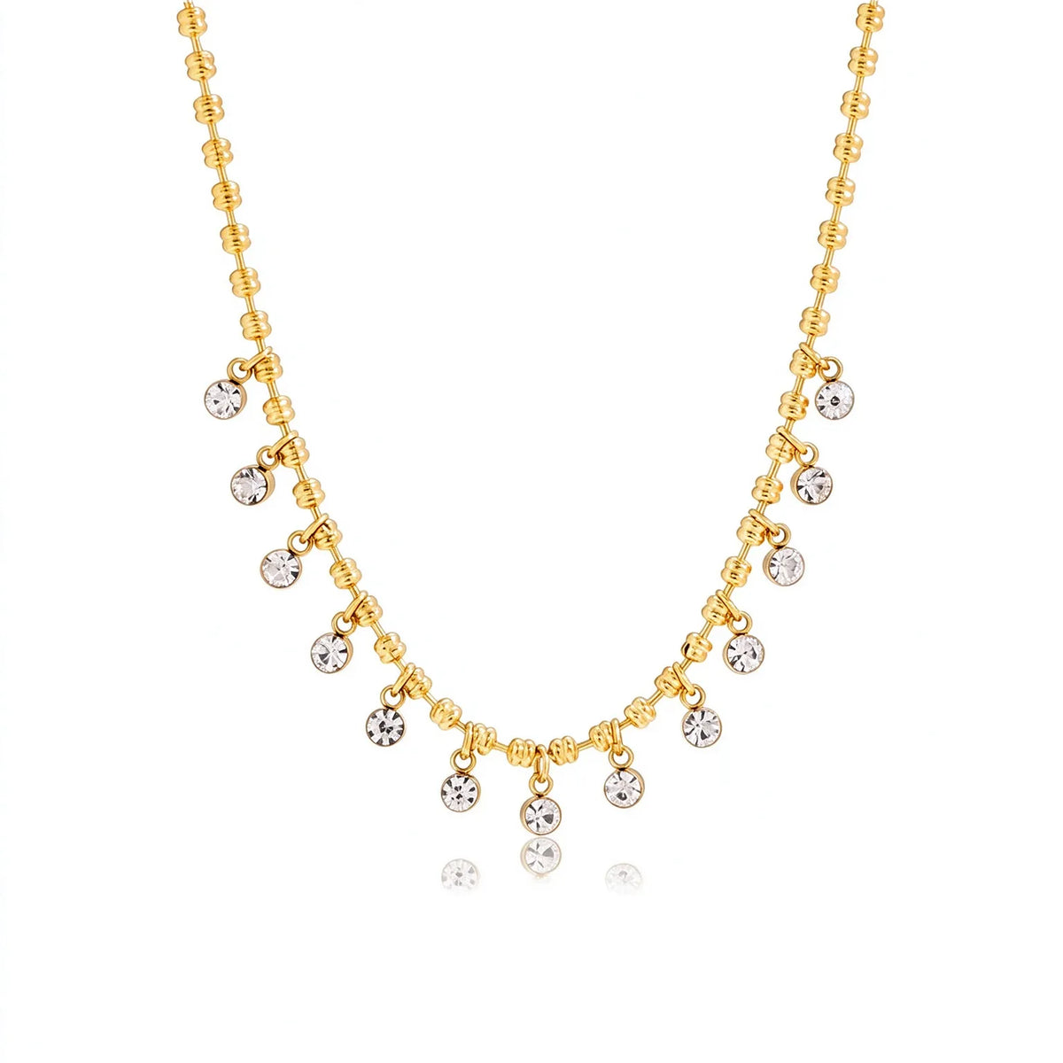 Waterproof CZ Station Necklace | Gold Beaded Choker