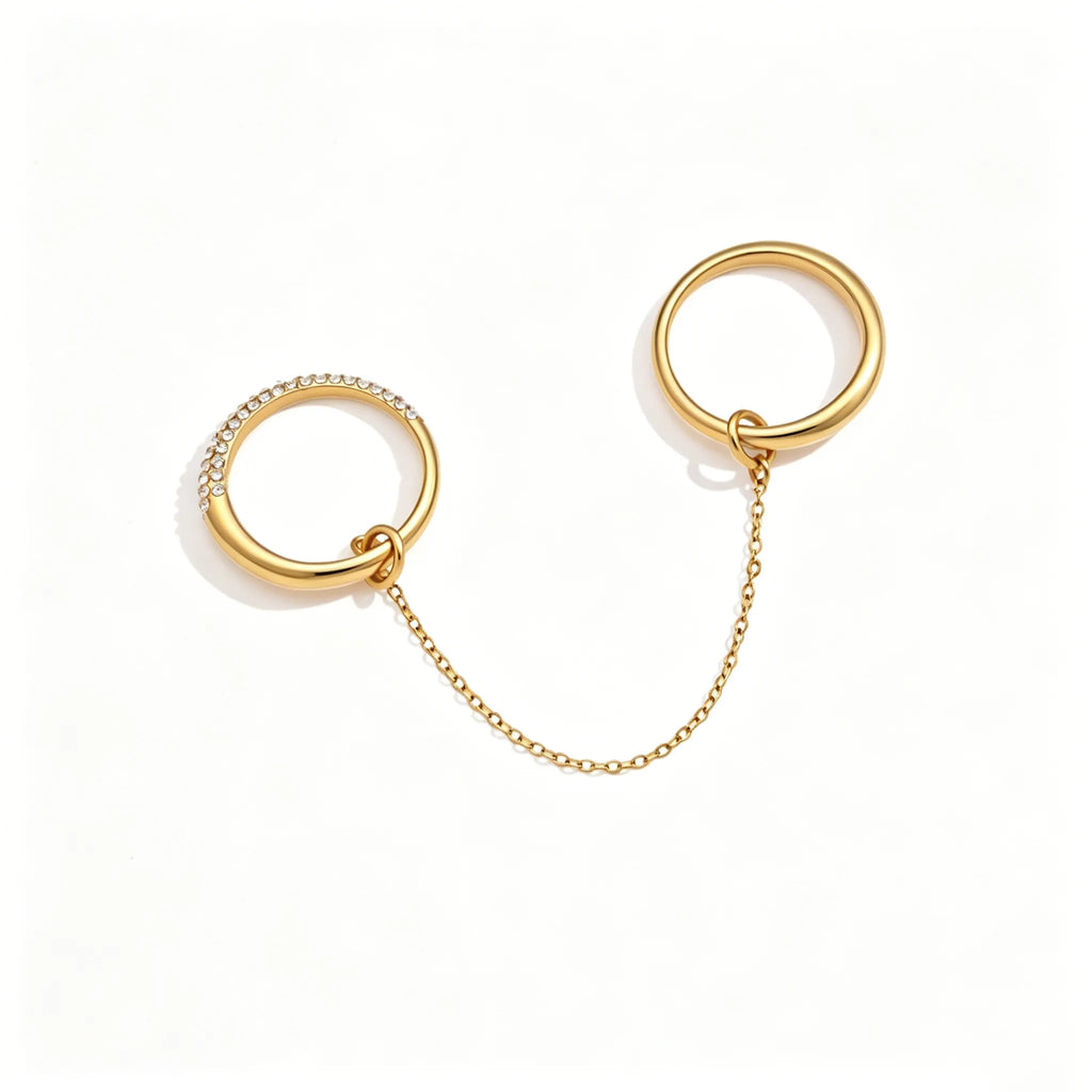 Waterproof Double Finger CZ Chain Link Ring