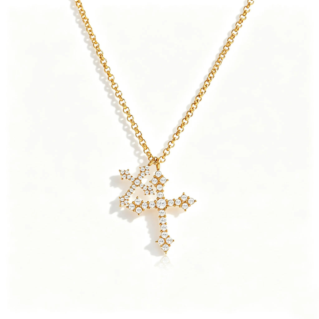 Waterproof Cross Pave CZ Pendant Necklace