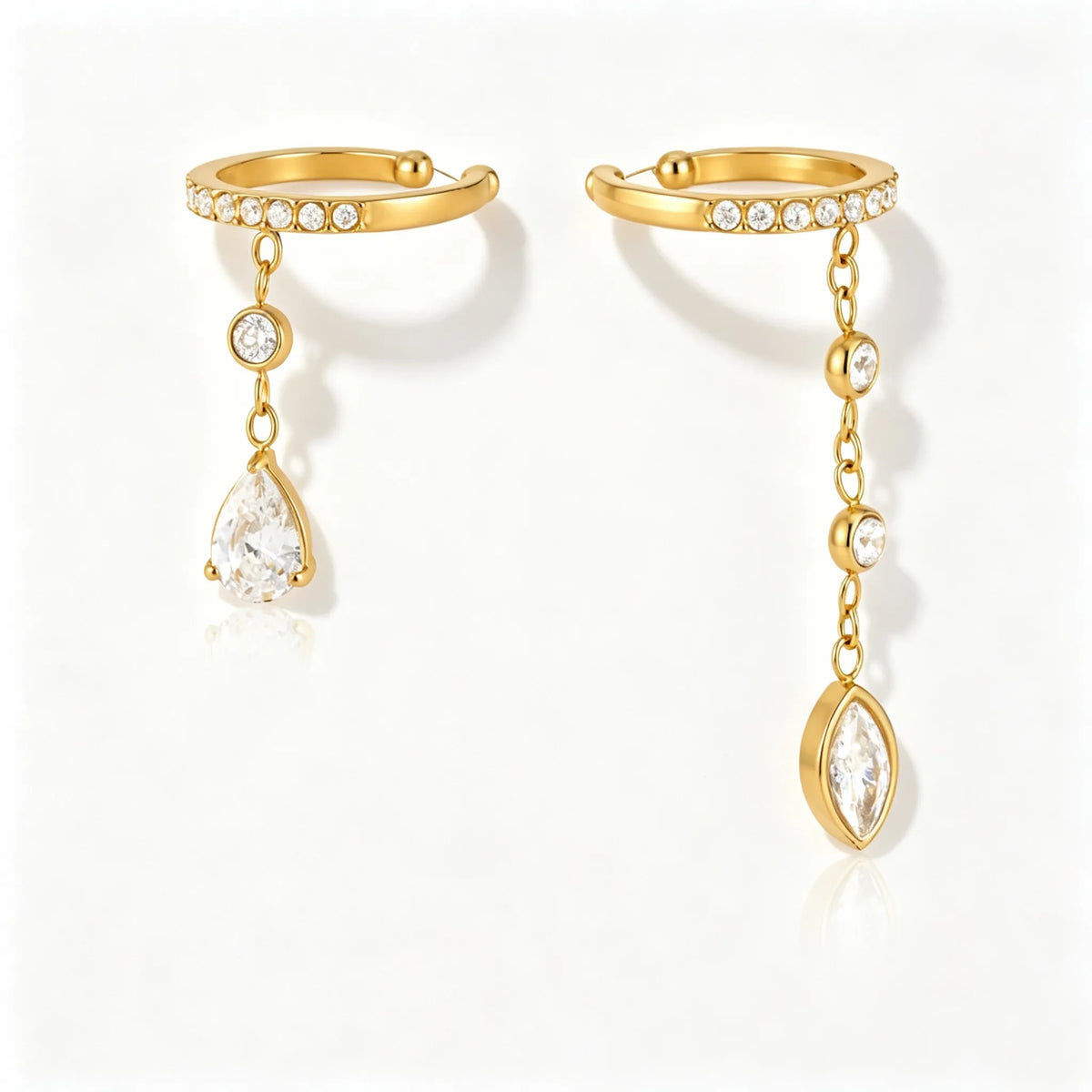Waterproof Pavé CZ Dangling Drop Cartilage Ear Cuffs