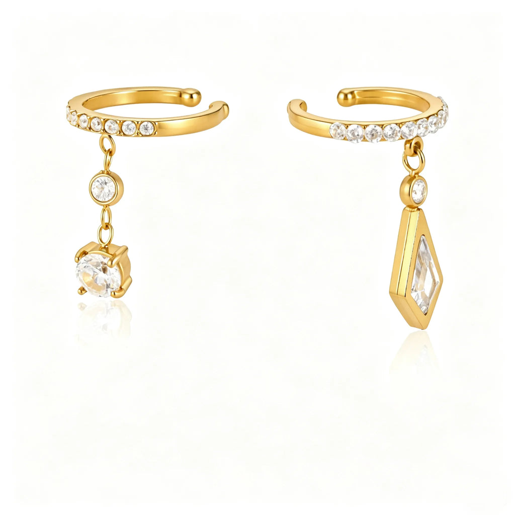 Waterproof Pavé CZ Dangling Drop Cartilage Ear Cuffs