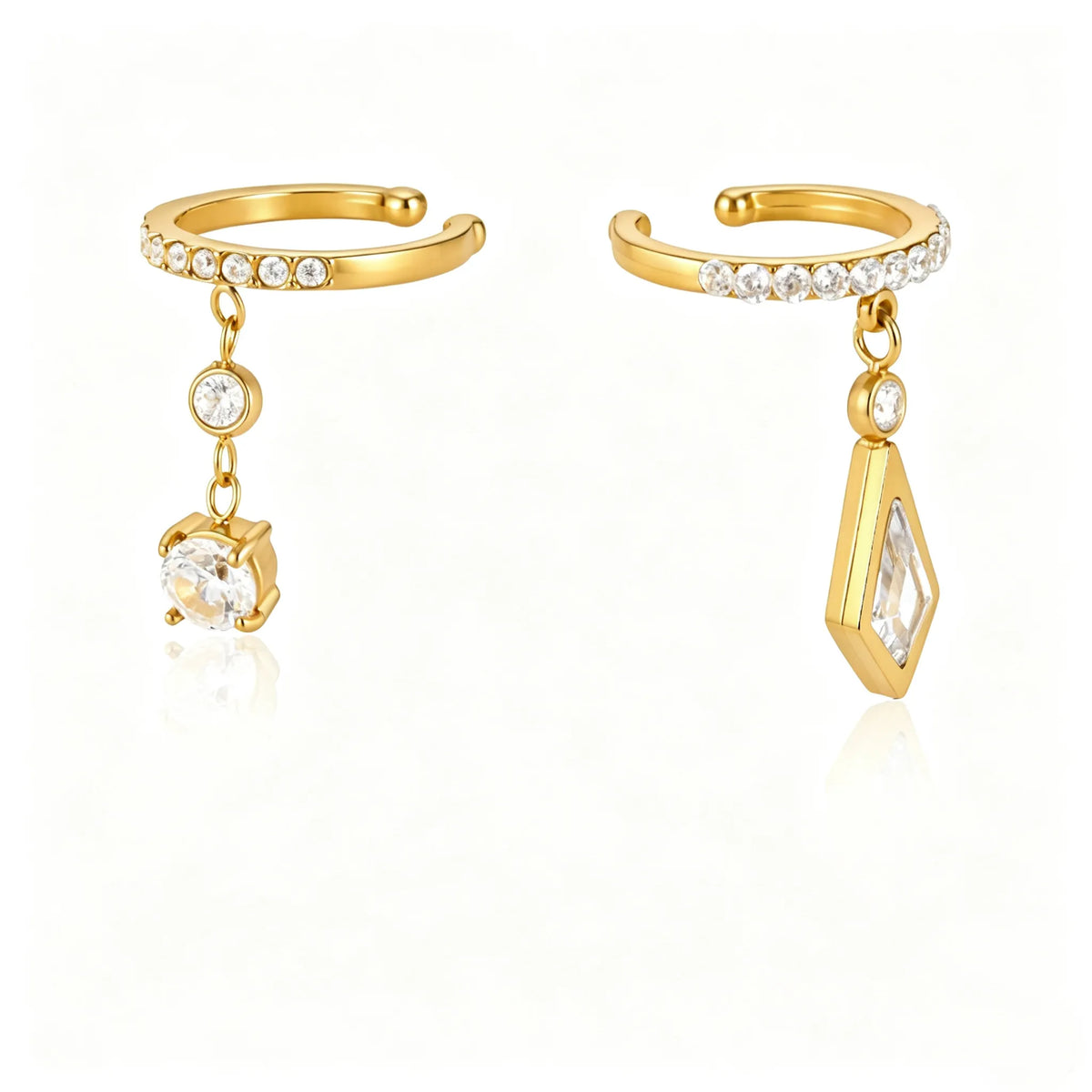 Waterproof Pavé CZ Dangling Drop Cartilage Ear Cuffs
