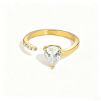 Waterproof Stainless Steel Bypass CZ Ring | Gold Asymmetrical Solitaire Open Band