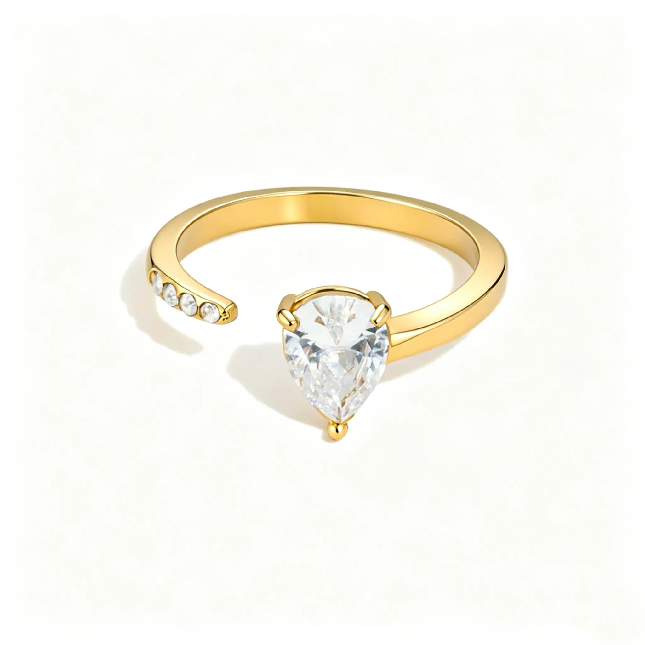 Waterproof Stainless Steel Bypass CZ Ring | Gold Asymmetrical Solitaire Open Band