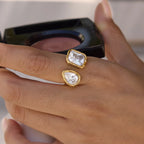 Waterproof Pear-Cut Zirconia Geometric Open Ring