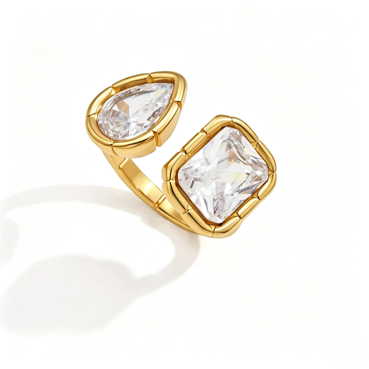 Waterproof Pear-Cut Zirconia Geometric Open Ring